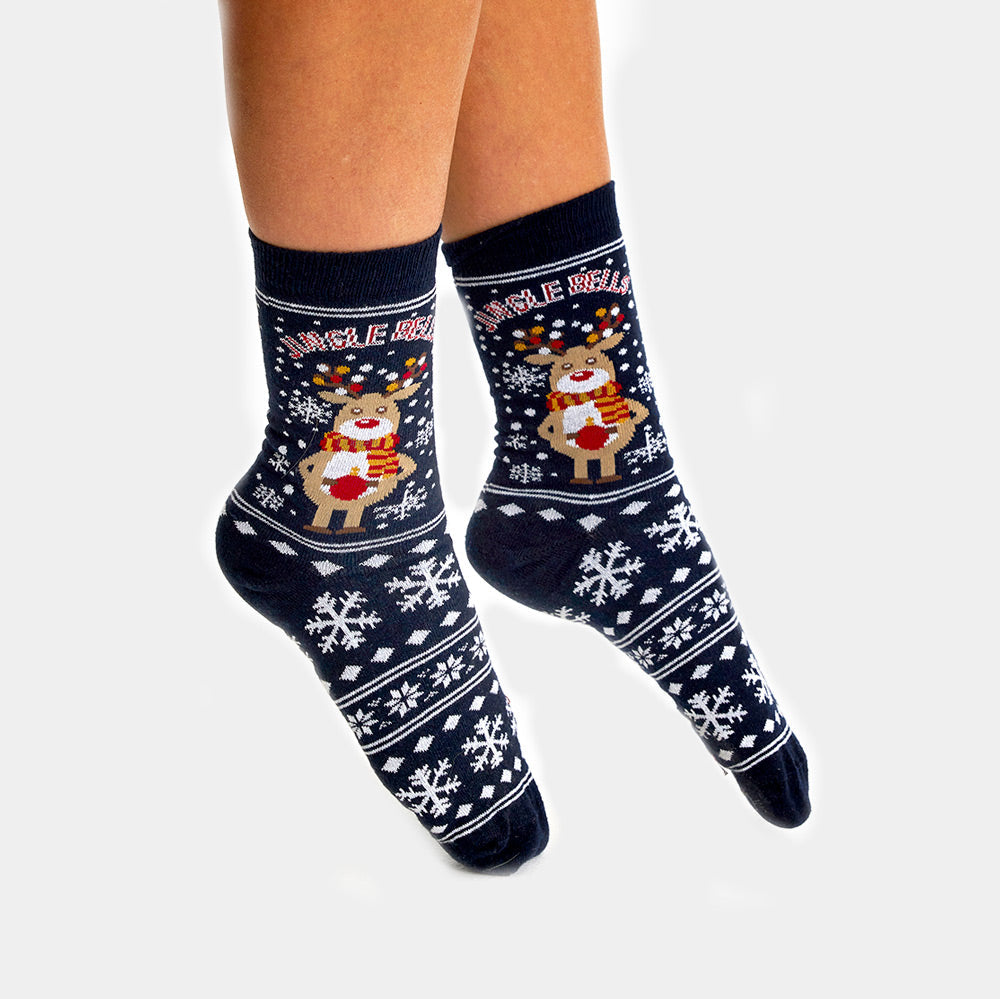 Unisex Ugly Christmas Socks with Rudolph and Snow