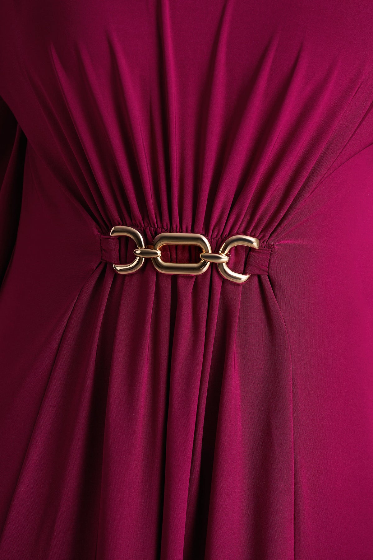 Olessia | Burgundy Belted Gathered Cape-Sleeve Maxi Dress