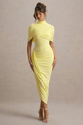 Enchant | Lemon Asymmetric Twisted Cape Midi Dress