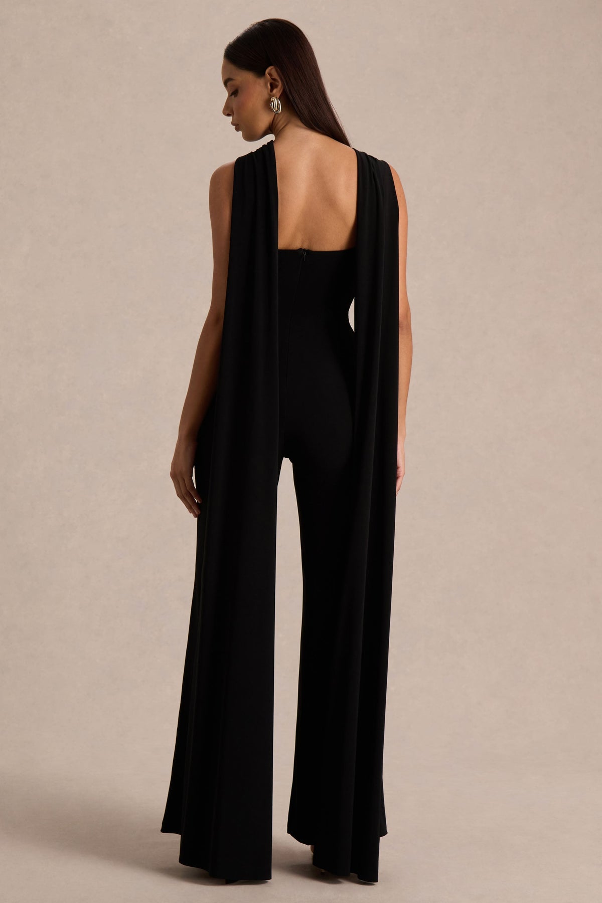 Mindy | Black Twist Halter-Neck Jumpsuit With Cape