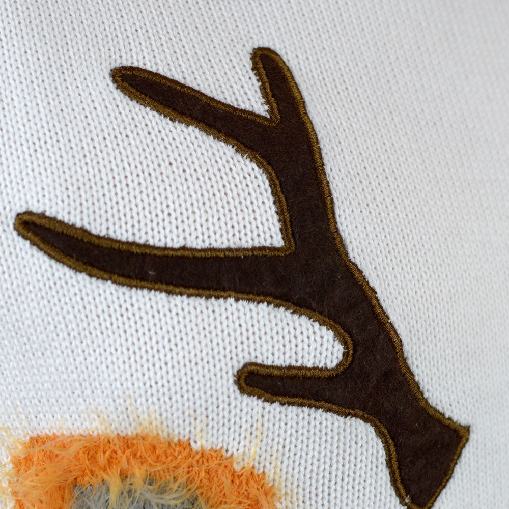 Womens White 3D Cotton Ugly Christmas Sweater with Hairy Reindeer