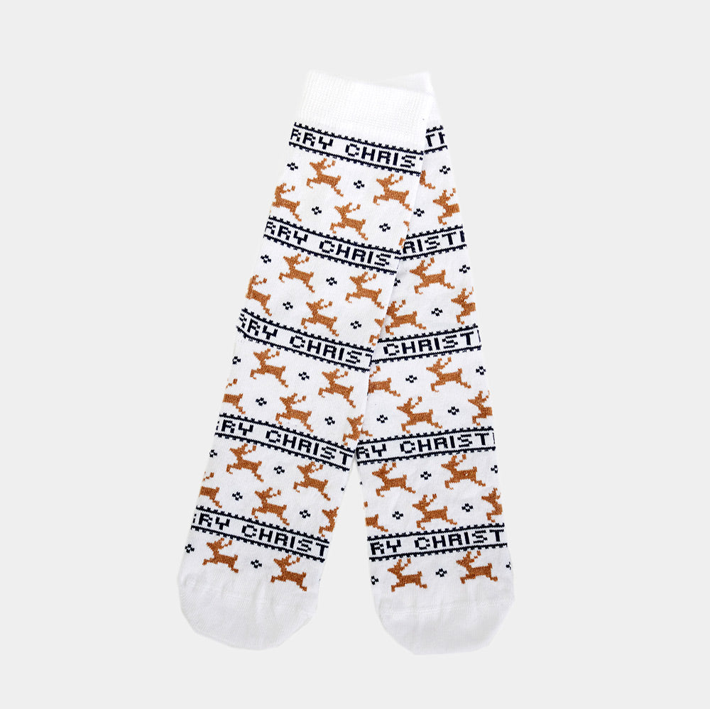 Classy White Unisex Ugly Christmas Socks with Reindeers