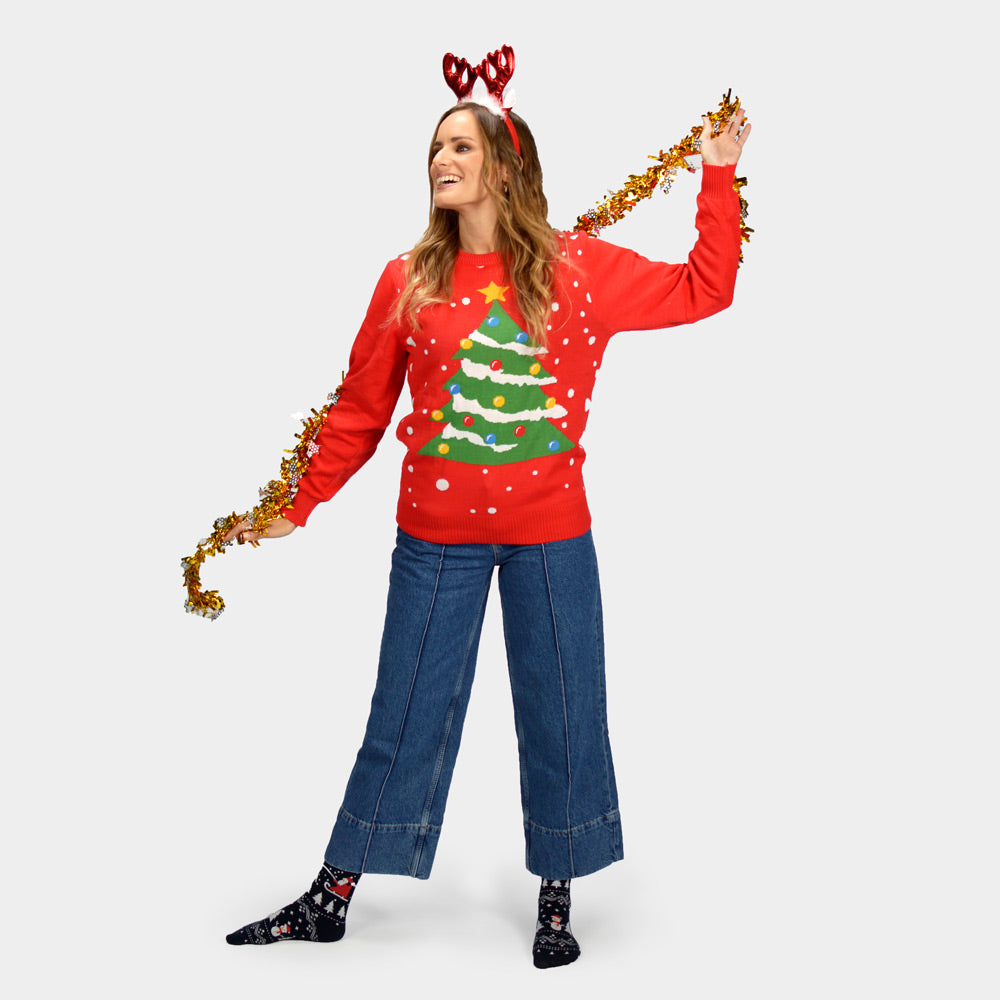 Womens Red Christmas Tree Ugly Christmas Sweater