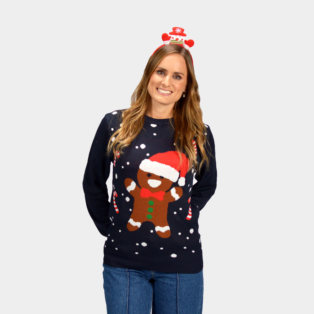 Womens Blue Gingerbread Ugly Christmas Sweater