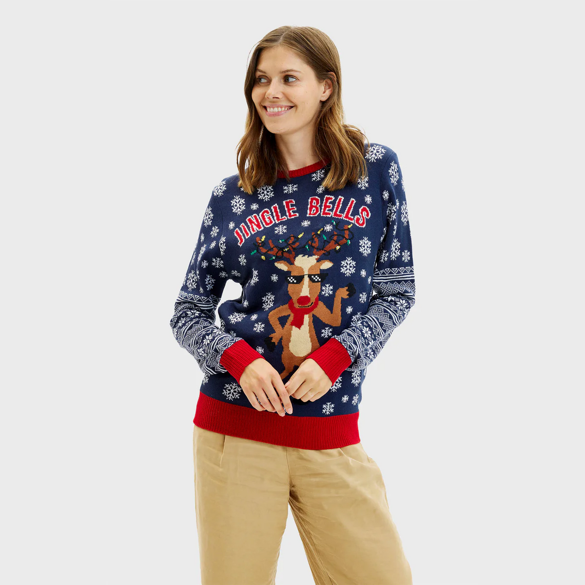 Womens LED light-up Ugly Christmas Sweater Jingle Bells